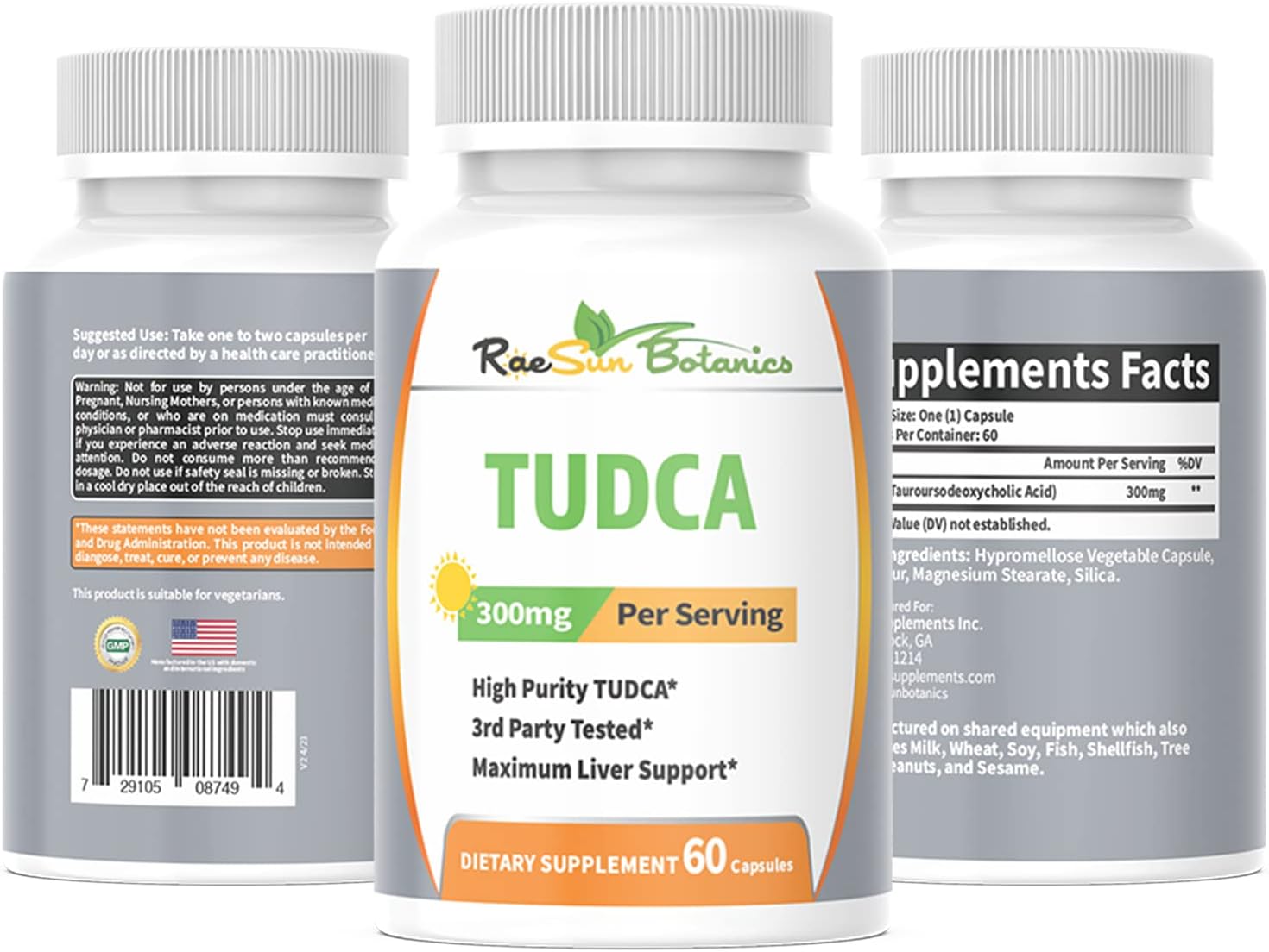 Premium Quality RaeSun Botanics TUDCA (Tauroursodeoxycholic Acid) 300mg Capsules - Maximum Liver Support, 60 Count - 3rd Party Tested