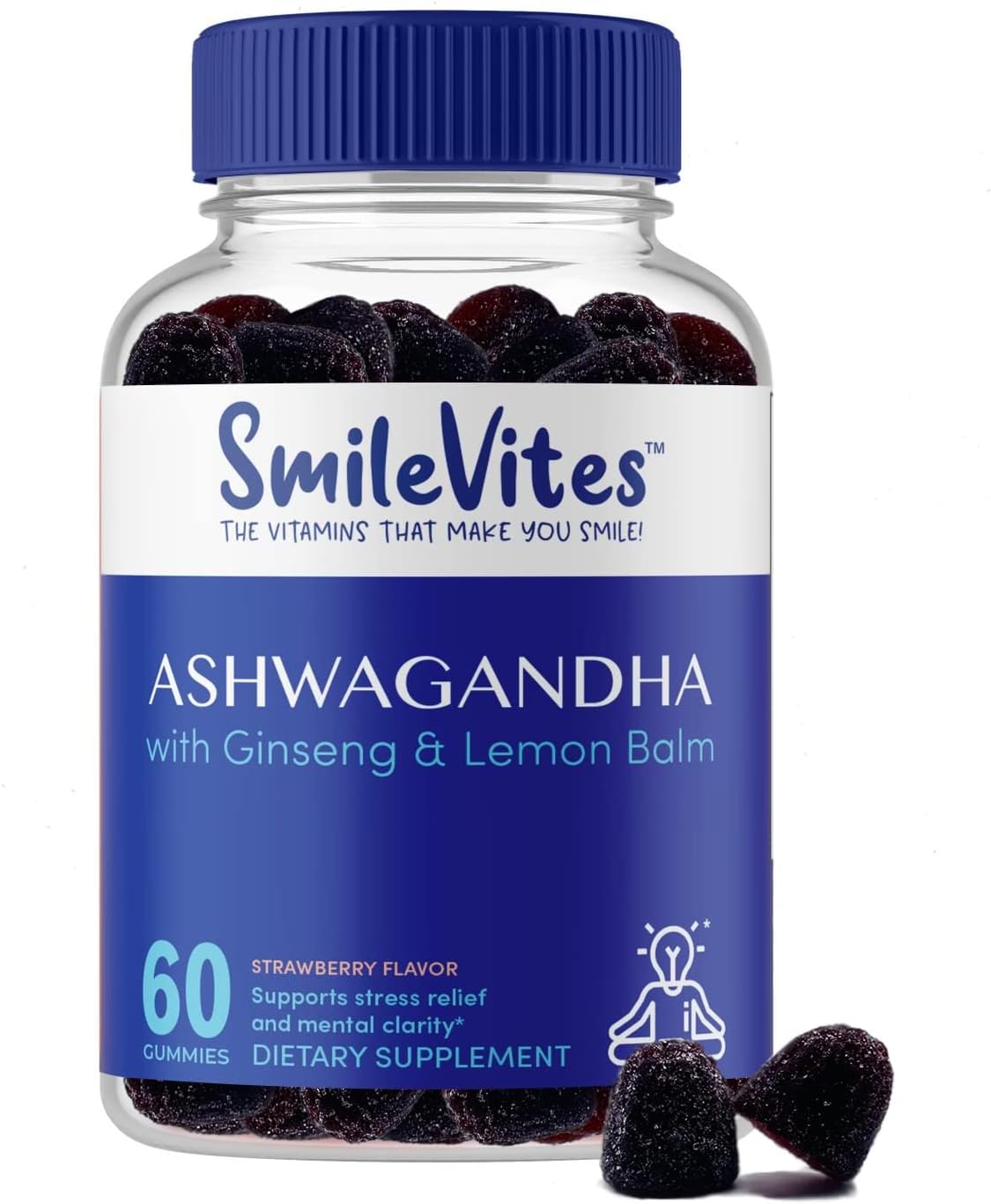 Premium Quality Strawberry Flavored Ashwagandha Gummies for Stress Relief, Energy Boost, Sleep Support, Cognitive Function, and Antioxidant Protection - 60 Count