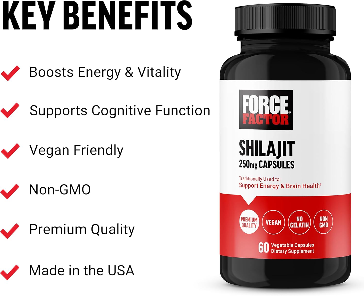 Premium Quality Vegan Shilajit Supplement for Energy and Brain Health - 60 Capsules