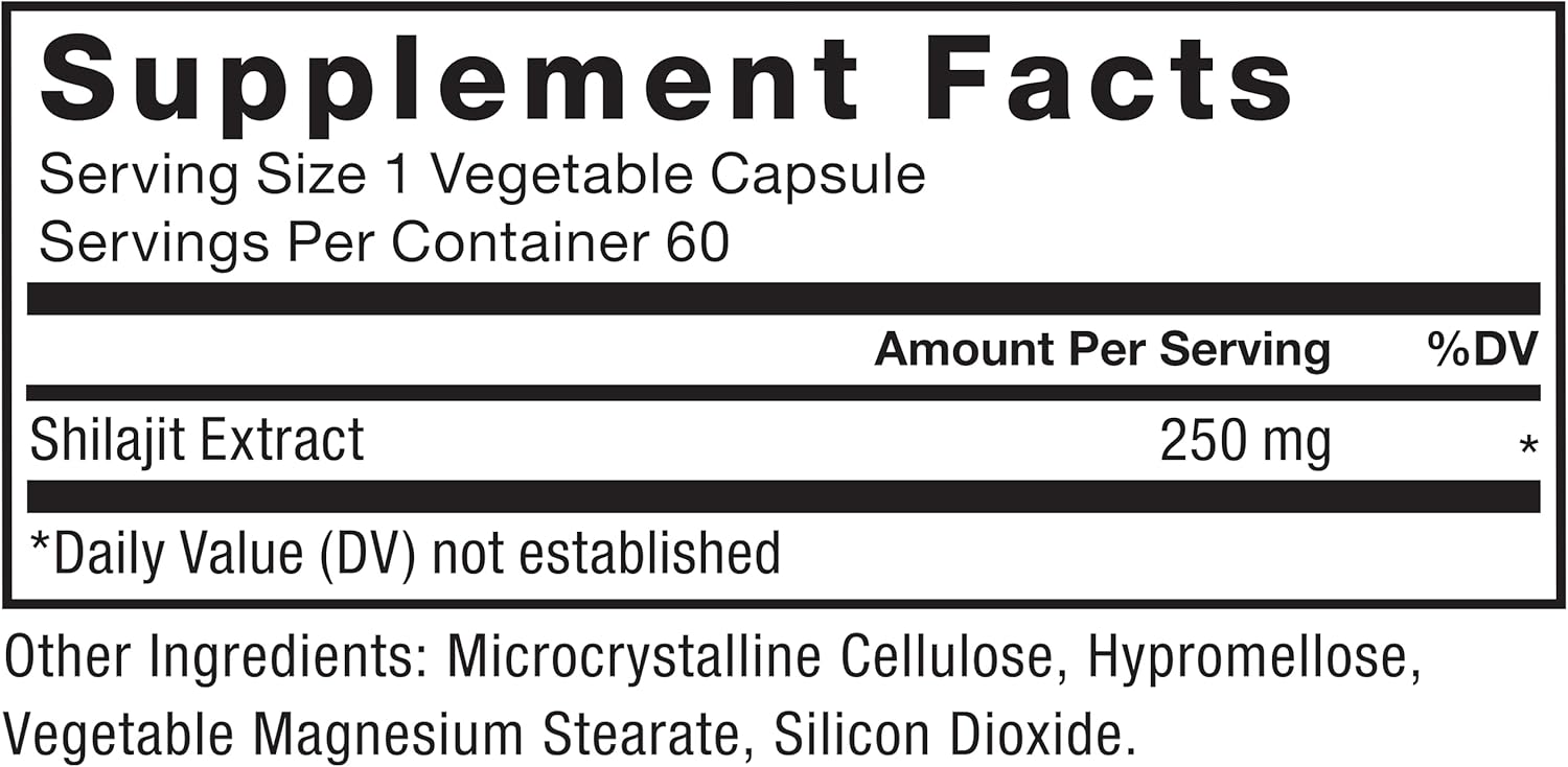 Premium Quality Vegan Shilajit Supplement for Energy and Brain Health - 60 Capsules