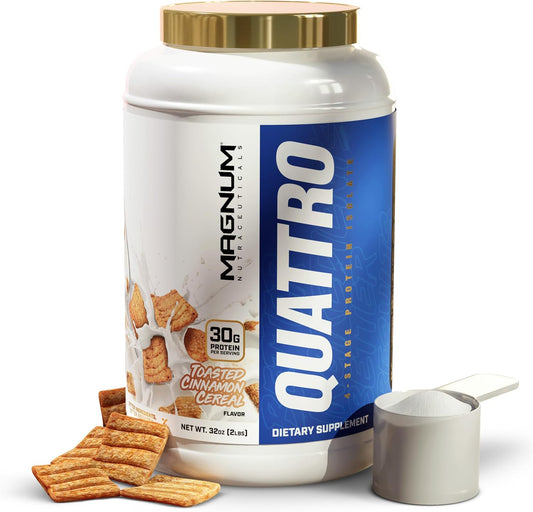 Premium Quattro Magnum Nutraceuticals Whey Protein Powder - Toasted Cinnamon Cereal Flavor, 2lb - Ideal for Muscle Growth & Recovery
