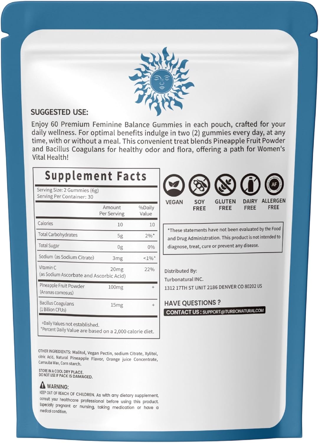 Premium QVQ Vital Organic Natural Sourcing Feminine PH Balance Gummies - Women's Health & Immune Support - Hawaiian Pineapple Flavor - 60 Count