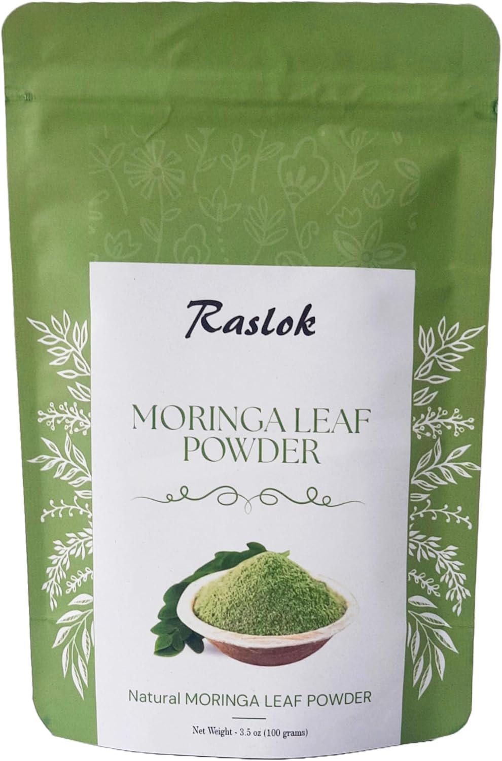 Premium Raslok Moringa Leaf Powder - 100% Pure Moringa Olifera Powder (3.52 Oz) - Stem-Free Formula