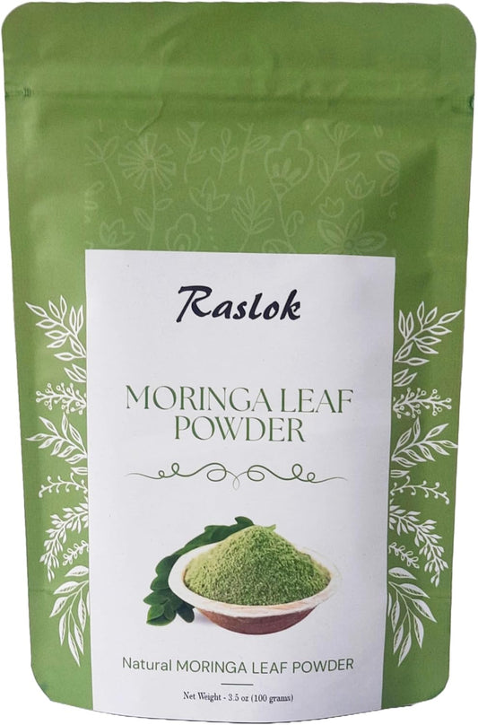 Premium Raslok Moringa Leaf Powder - 100% Pure Moringa Olifera Powder (3.52 Oz) - Stem-Free Formula