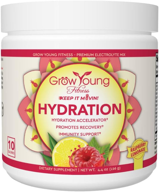 Premium Raspberry Lemonade Hydration Powder - Electrolyte Mix with Vitamins, Sugar Free, 30 Servings for Proactive Hydration - Grow Young Fitness