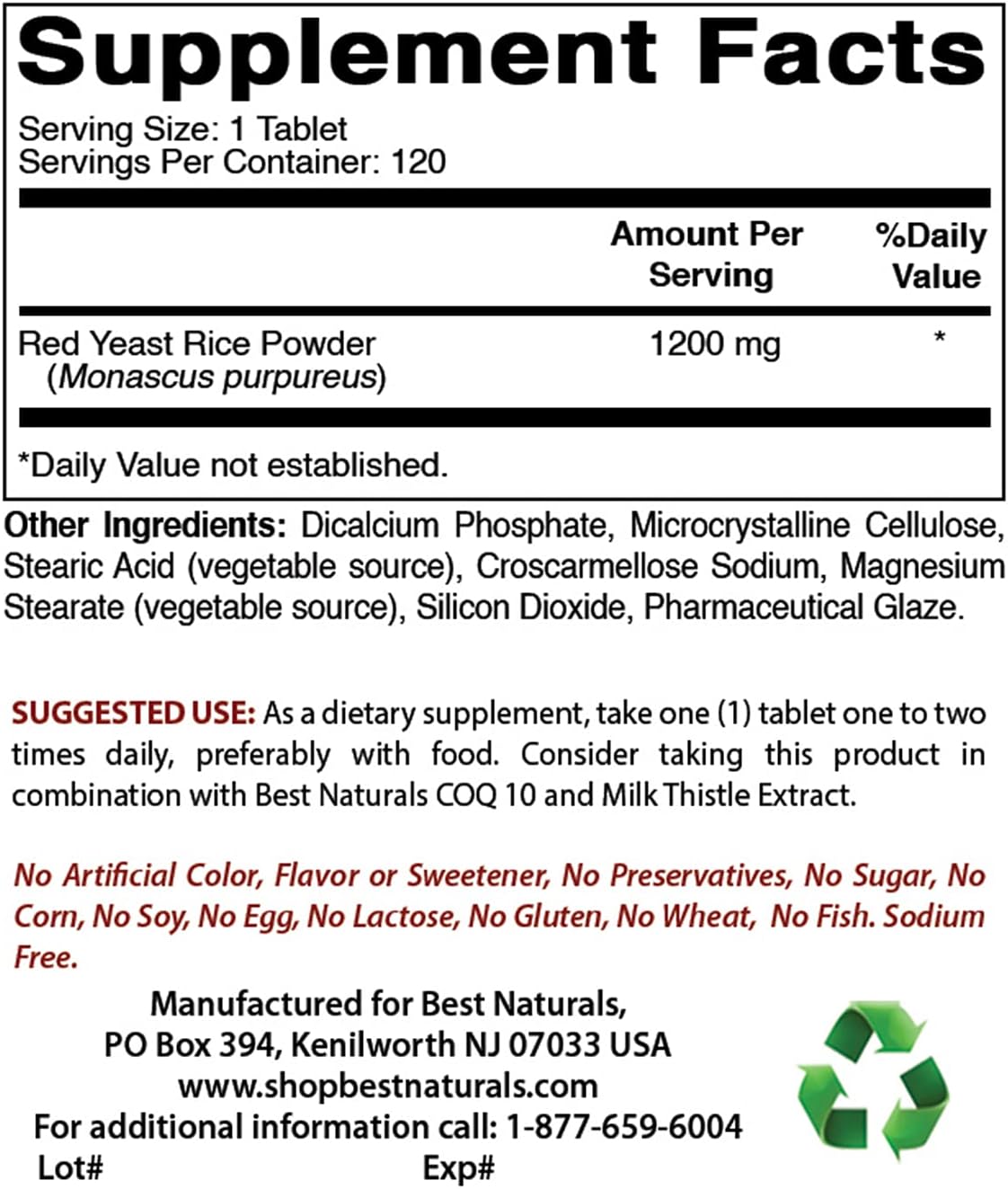 Premium Red Yeast Rice with COQ10 for Heart Health - 1200mg & 100mg Supplements for Cholesterol Support