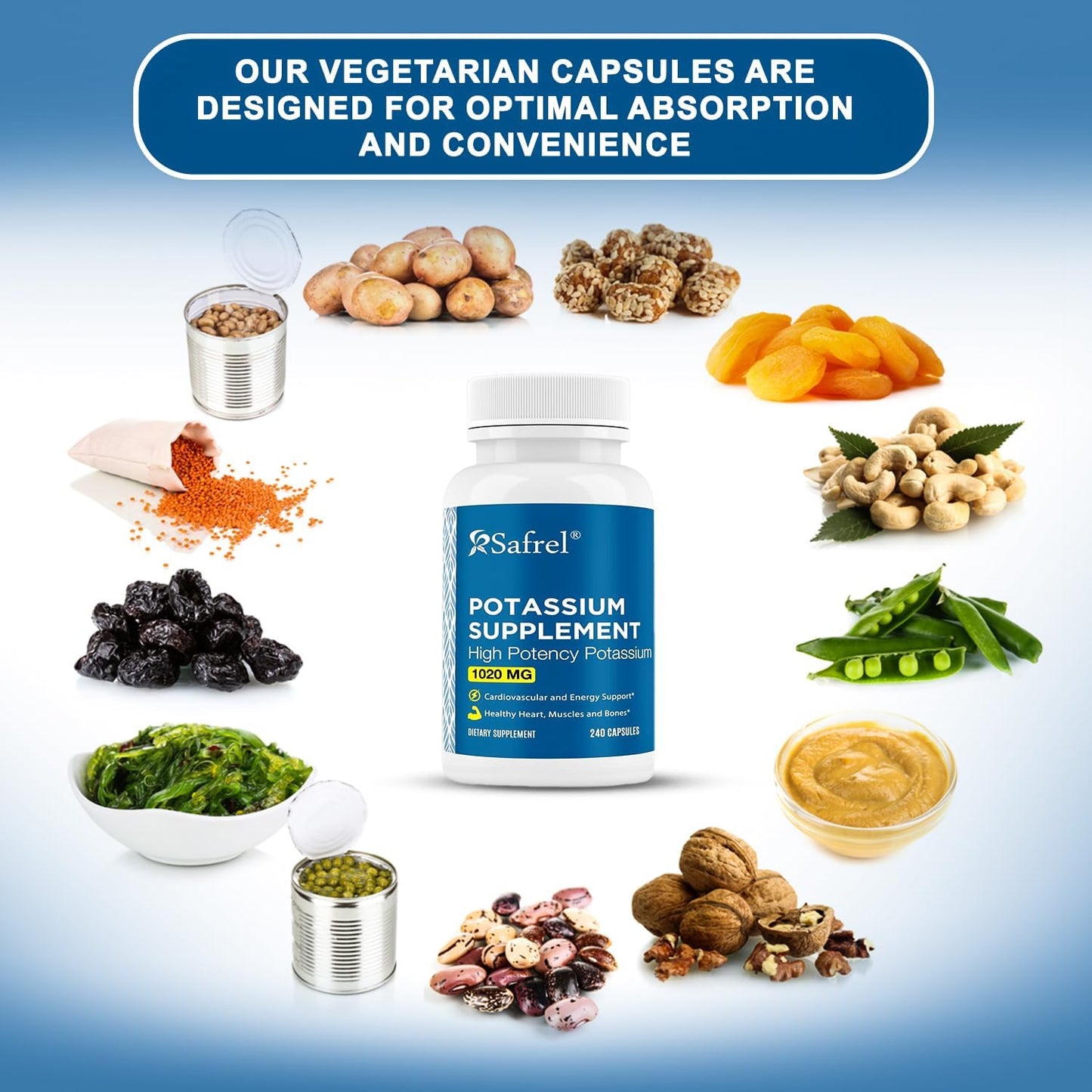 Premium Safrel Potassium Supplement 1020mg - 240 Vegetarian Capsules (Non-GMO, Gluten-Free) - Made in USA - 120 Servings