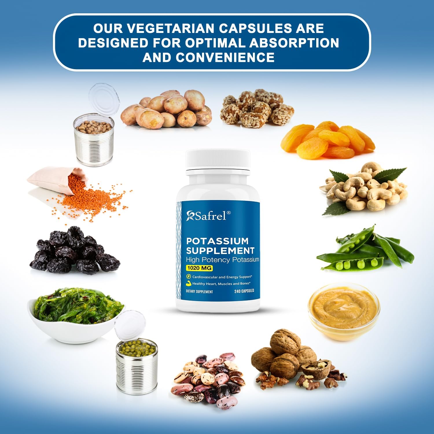 Premium Safrel Potassium Supplement 1020mg - 240 Vegetarian Capsules (Non-GMO, Gluten-Free) - Made in USA - 120 Servings