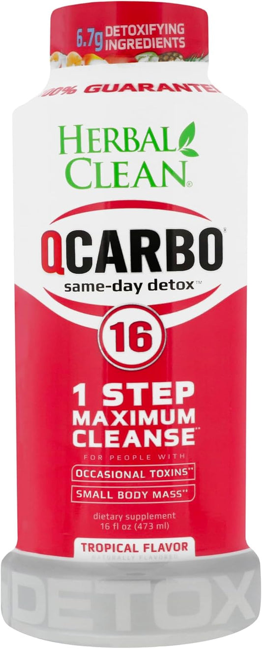 Premium Same-Day Herbal Clean QCarbo16 Detox Drink - Tropical Flavor, 16 Fl Oz