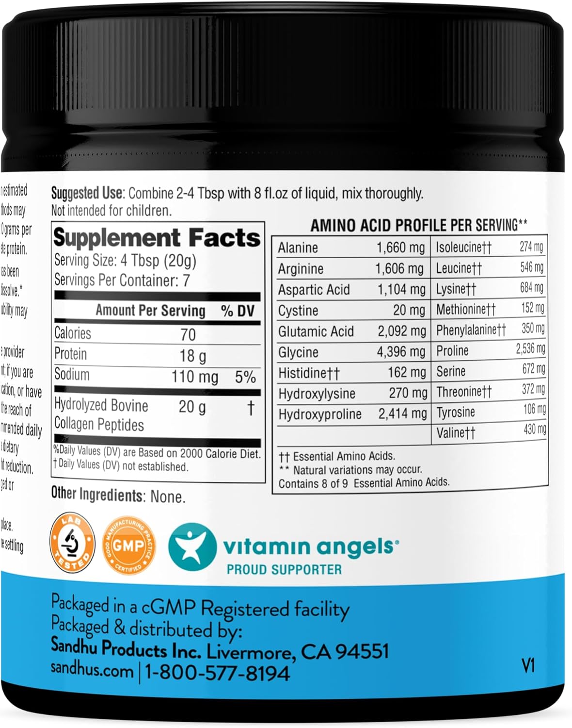 Premium Sandhu's Grass-Fed Collagen Peptides Powder 4.9 oz - Unflavored Hydrolyzed Bovine Collagen for Skin, Hair, Nails, Joints, Bones - Made in USA