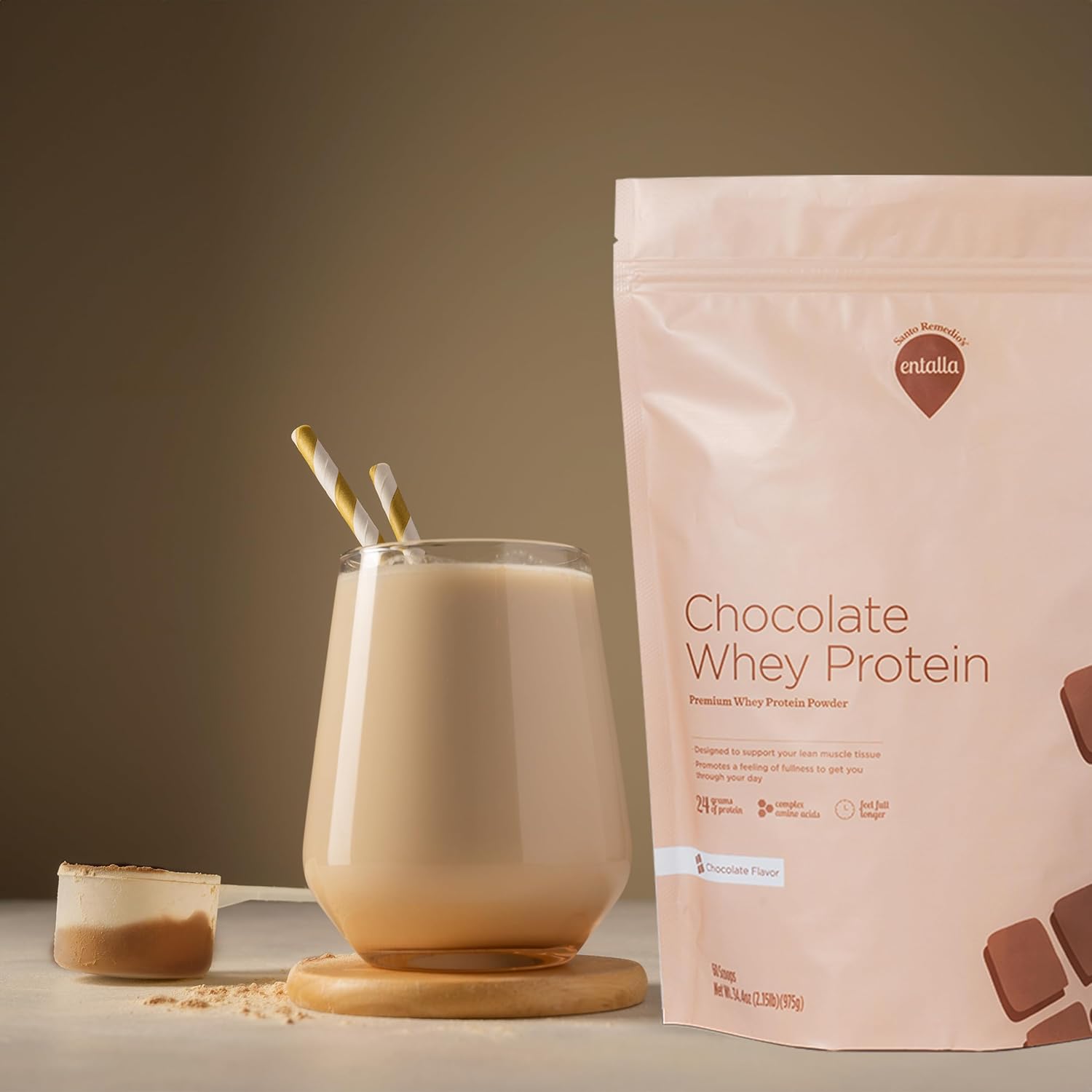 Premium Santo Remedio Chocolate Whey Protein Powder: 25g Protein, Lean Muscle Support, Satiety, 30 Servings - Vegetarian
