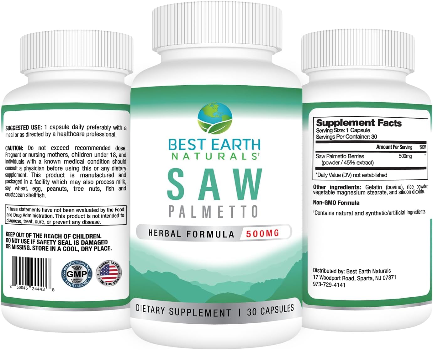 Premium Saw Palmetto 500mg Capsules for Hair, Prostate, Urinary Health - 30 Count - Natural Formula