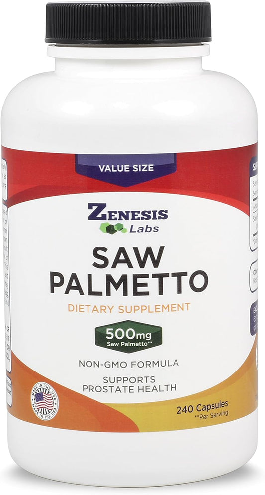 Premium Saw Palmetto Extract Capsules - 240 Count - 500mg per Capsule - Extra Strength Formula with Double the Capsules