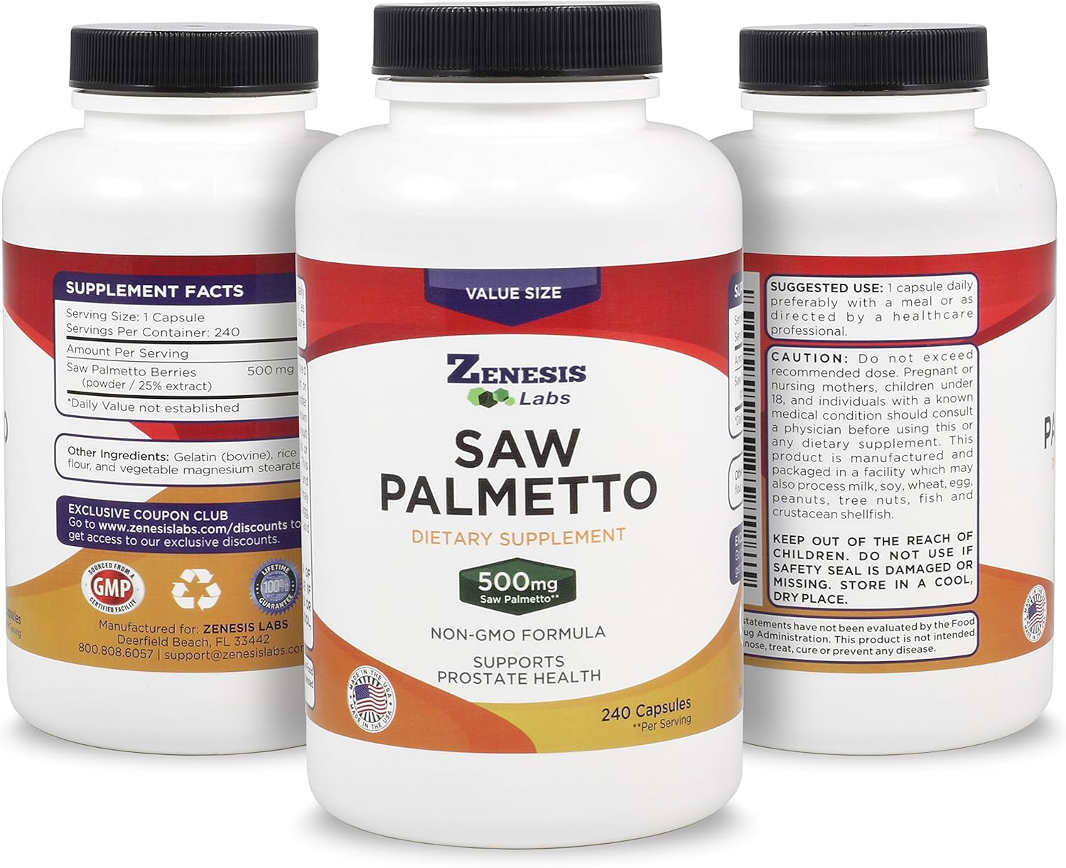 Premium Saw Palmetto Extract Capsules - 240 Count - 500mg per Capsule - Extra Strength Formula with Double the Capsules