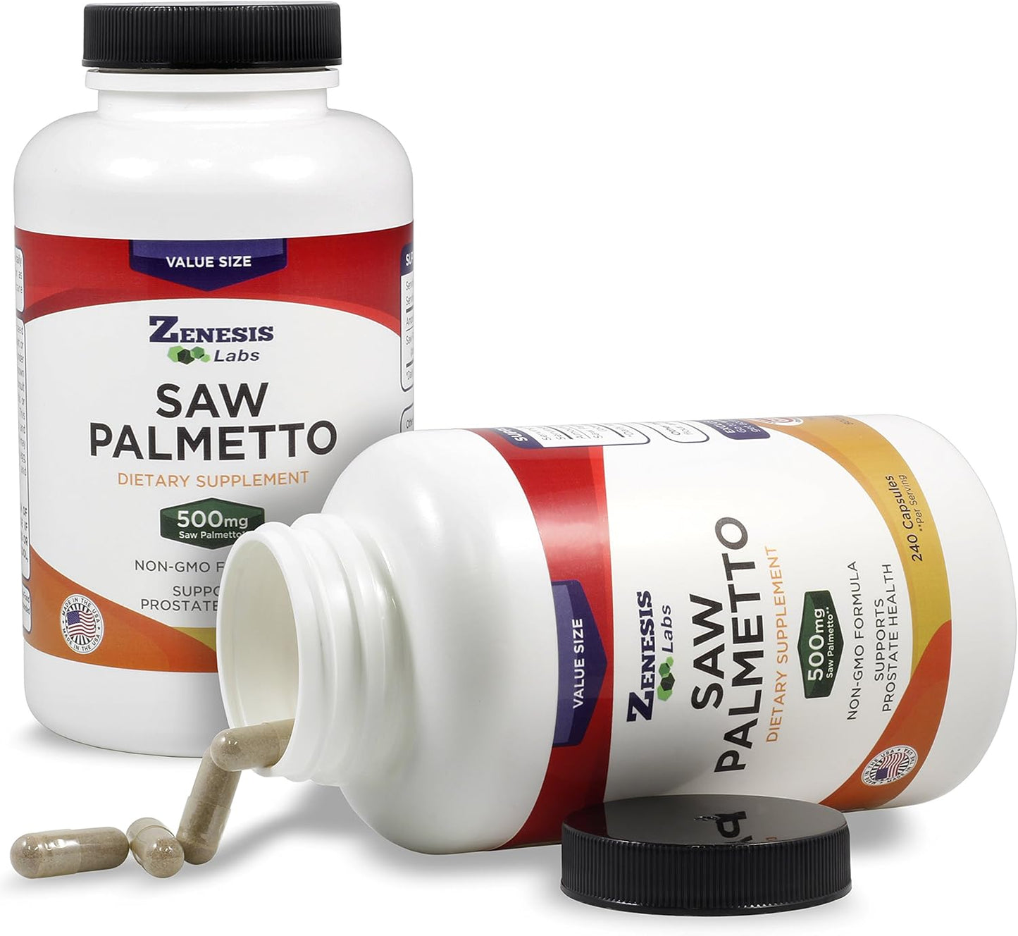 Premium Saw Palmetto Extract Capsules - 240 Count - 500mg per Capsule - Extra Strength Formula with Double the Capsules