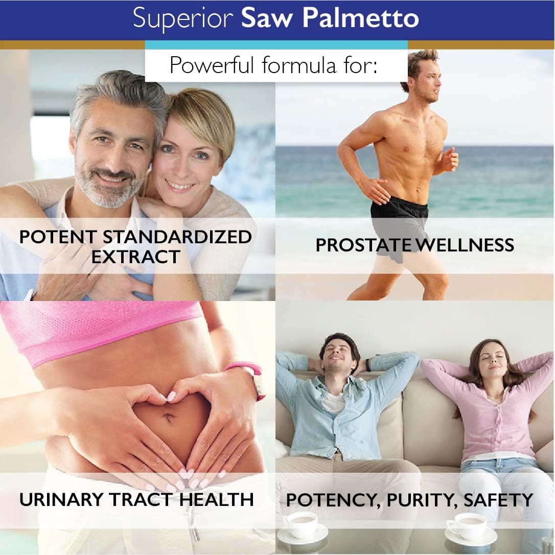 Premium Saw Palmetto Extract Capsules - NonGMO & Non Synthetic - 300mg, 120 Veg Caps - Promotes Urinary Tract Health & Function
