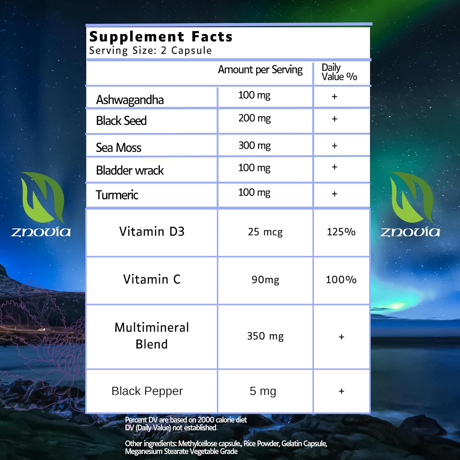 Premium Sea Moss Ashwagandha Turmeric Black Seed Bladderwrack Capsules with Vitamin C, D, Elderberry, Manuka, Dandelion, Yellow Dock, Iodine, Chlorophyll & ACV - Natural Supplement