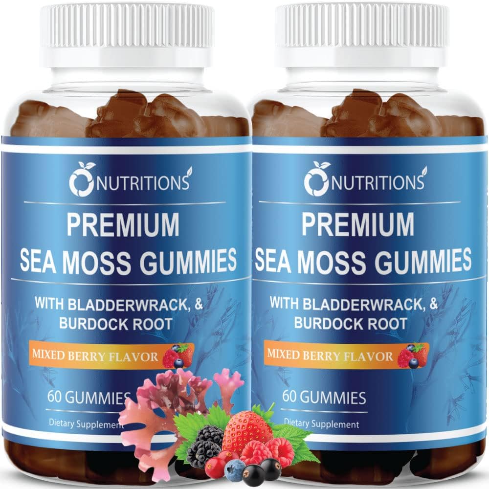 Premium Sea Moss Gummies with Irish Sea Moss, Burdock Root, and Bladderwrack - Raw Alkaline Supplement by O NUTRITIONS
