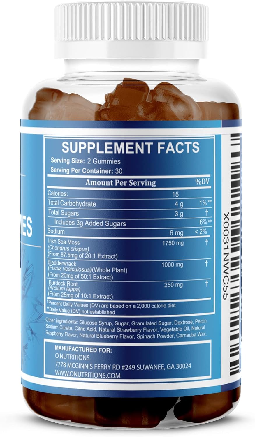 Premium Sea Moss Gummies with Irish Sea Moss, Burdock Root, and Bladderwrack - Raw Alkaline Supplement by O NUTRITIONS