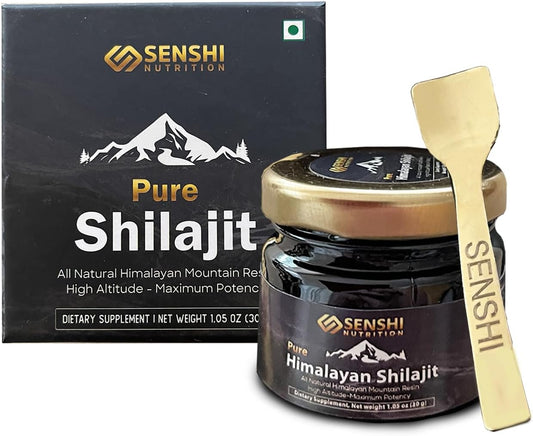 Premium Senshi Nutrition Shilajit Resin - High Altitude Himalayan Mountain Extract with Fulvic Acid & Trace Minerals - 1 oz / 30 g - Free Spoon