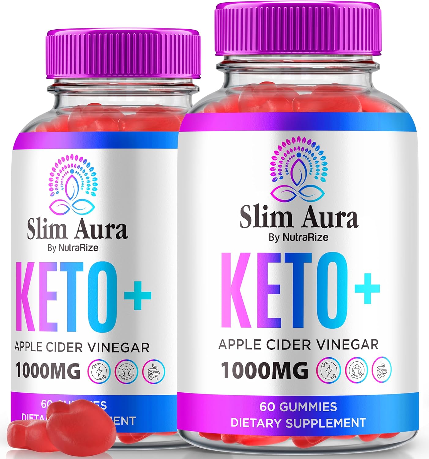Premium Slim Aura Keto ACV Gummies (2 Pack) for Weight Loss - Natural Apple Cider Vinegar Gummy with Keto Formula - 120 Gummies