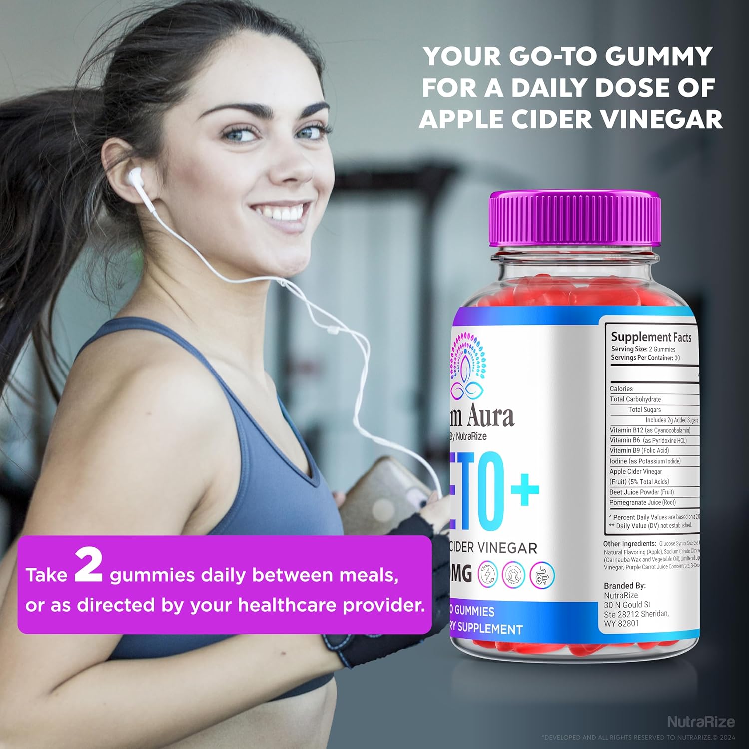 Premium Slim Aura Keto ACV Gummies (2 Pack) for Weight Loss - Natural Apple Cider Vinegar Gummy with Keto Formula - 120 Gummies