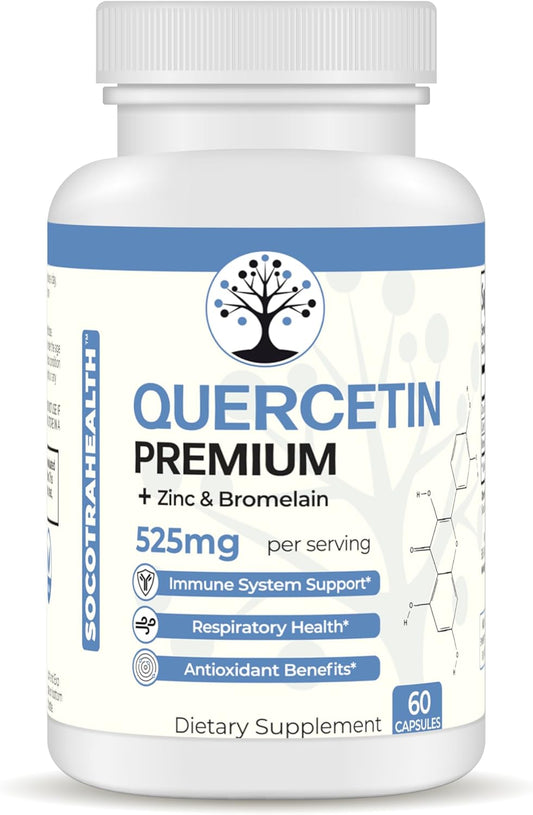 Premium Socotra Health Quercetin with Zinc and Bromelain - Immune and Respiratory Support - Antioxidant Benefits - Non-GMO, Gluten-Free - 60 Vegan Capsules