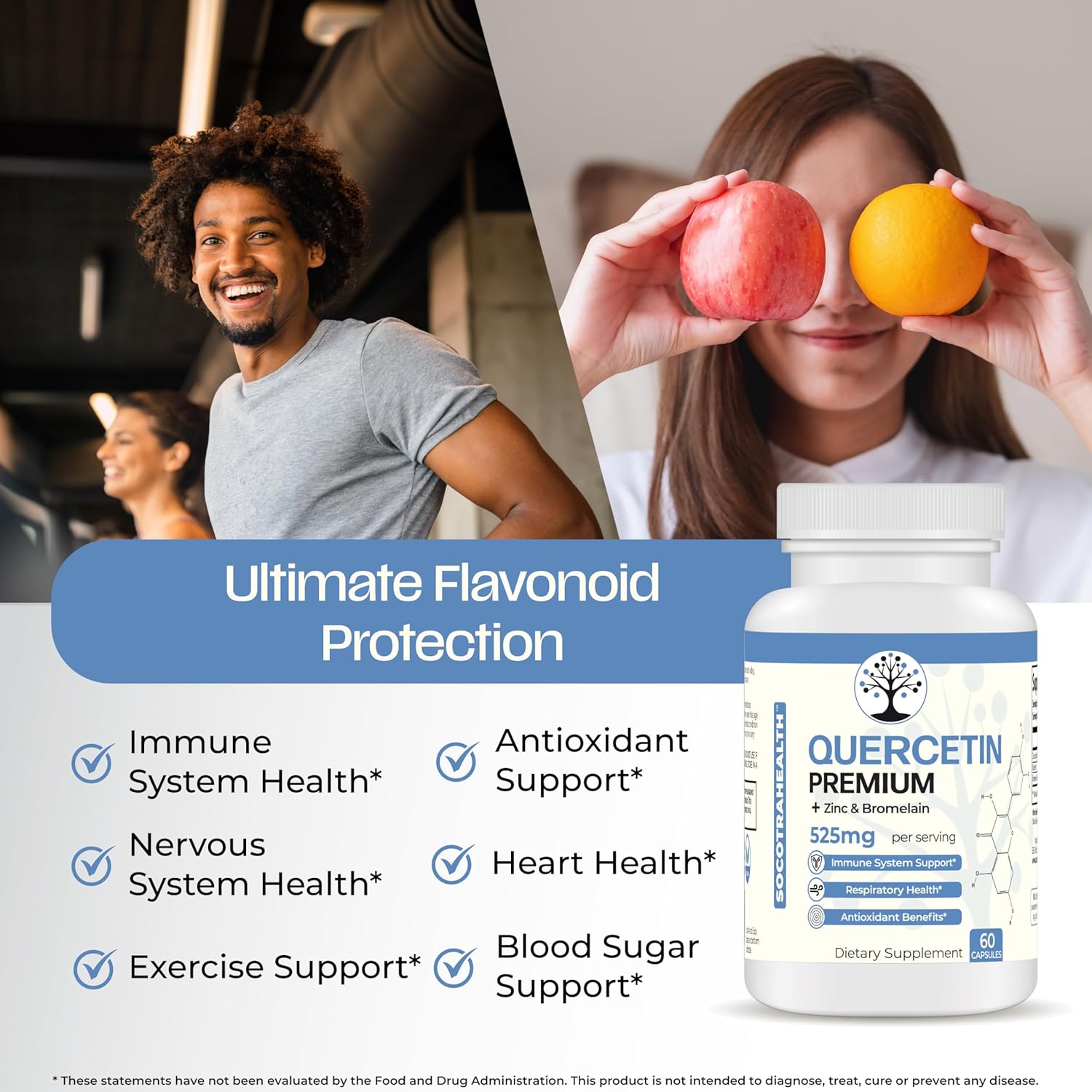 Premium Socotra Health Quercetin with Zinc and Bromelain - Immune and Respiratory Support - Antioxidant Benefits - Non-GMO, Gluten-Free - 60 Vegan Capsules
