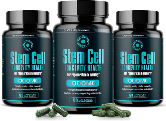 Premium Stem Cell Supplements 1,000mg (360 Caps) for Immunity & Anti-Aging - Spirulina & Chlorella Vitality Formula
