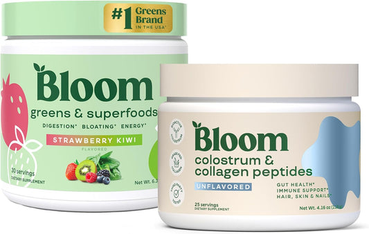Premium Strawberry Kiwi Superfood Greens Powder with Digestive Enzymes, Probiotics, Prebiotics, and Bovine Colostrum for Gut Health and Bloating Relief