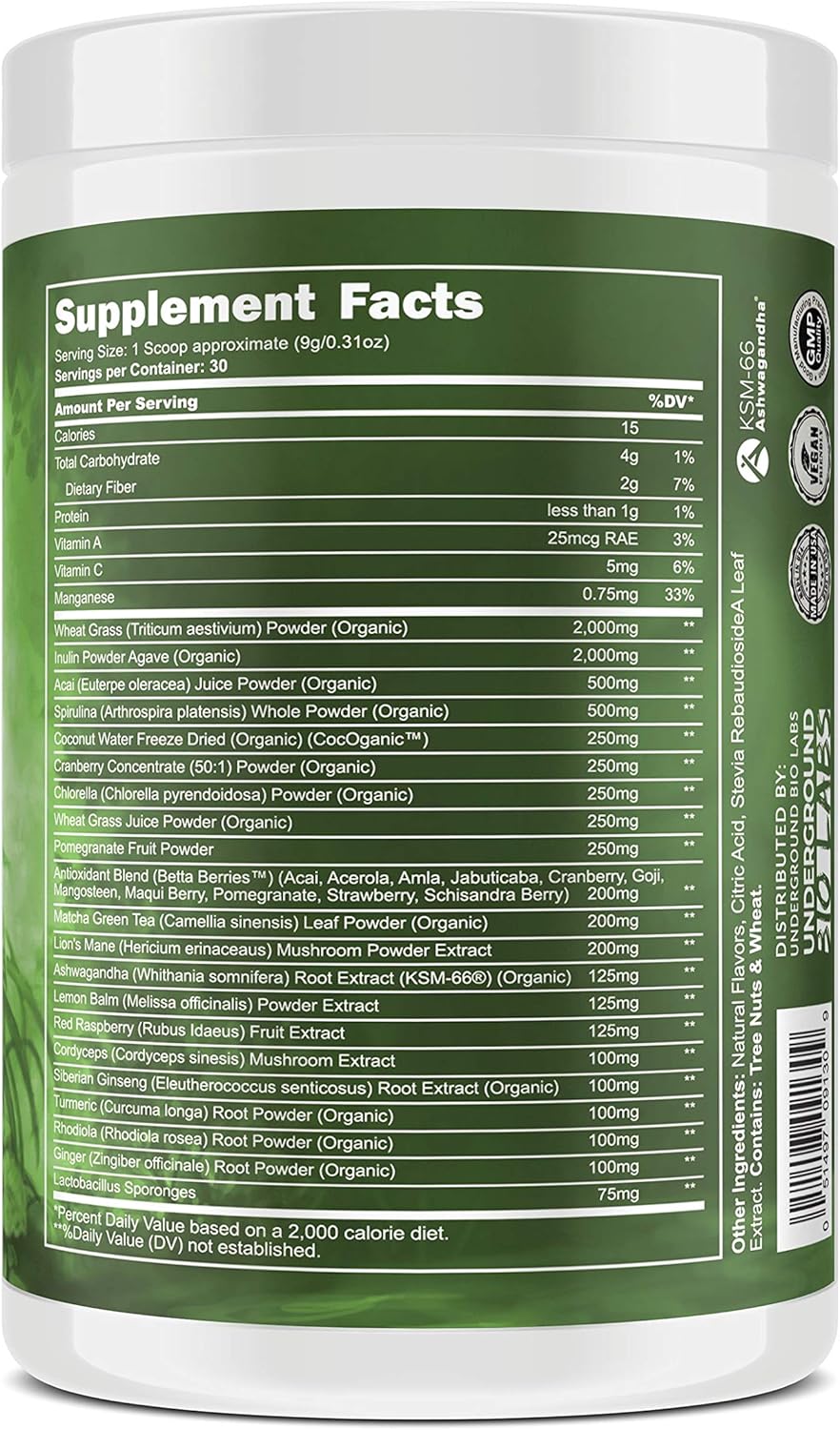 Premium Superfood Blend with Probiotics, Ashwagandha, and Lion's Mane - Pineapple Flavor - 13.76 Oz