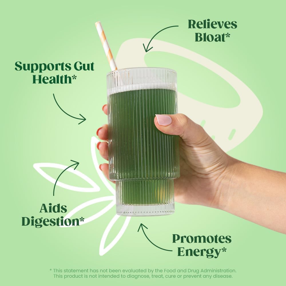 Premium Superfood Greens Powder with Digestive Enzymes, Probiotics, Prebiotics, and Colostrum for Gut Health and Bloating Relief