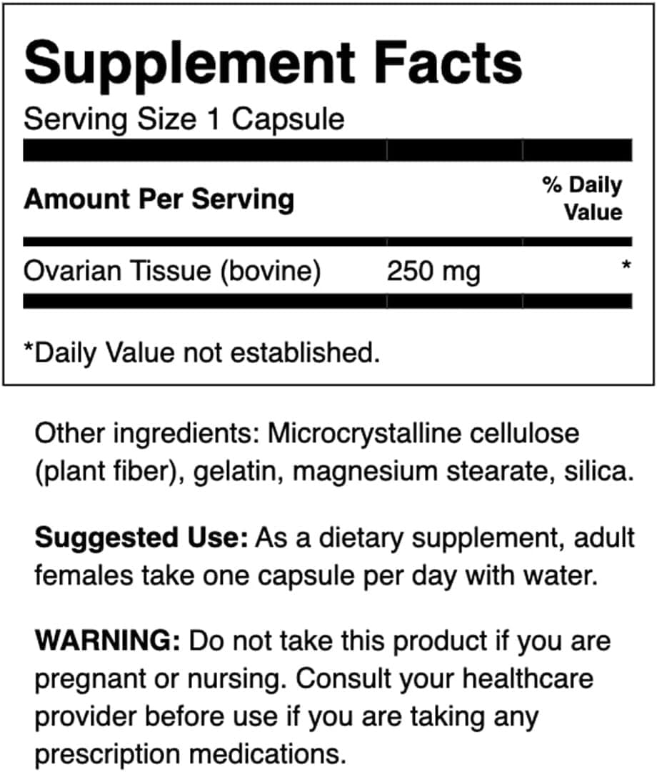 Premium Swanson Ovarian Glandular Supplement for Women's Health - 60 Capsules, 250mg - Bovine Tissue Support for Hormonal Balance