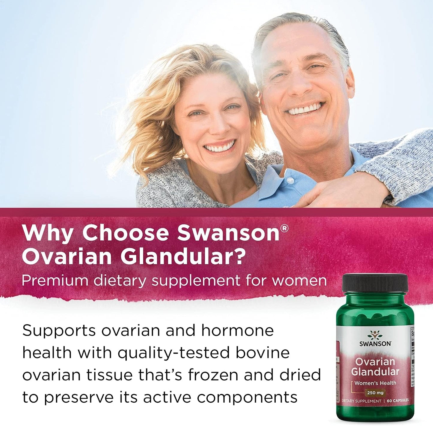 Premium Swanson Ovarian Glandular Supplement for Women's Health - 60 Capsules x 250mg (3 Pack) - Supports Glandular Health and Balance