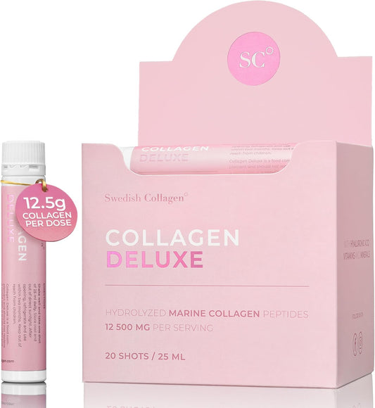 Premium Swedish Collagen Liquid Supplement with 12,500 mg Hydrolyzed Marine Collagen - 20 Daily Shots for Hair, Skin, Nails, and Joints - Hyaluronic Acid, Biotin, Vitamin C - Sugar-Free Formula