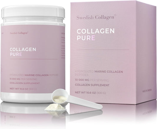 Premium Swedish Collagen Powder Supplement - 10,000 mg Hydrolyzed Marine Collagen - 30 Day Supply for Hair, Skin, Nails & Joints - Pure Peptide Formula - 100% Natural, Gluten Free, Sugar-Free