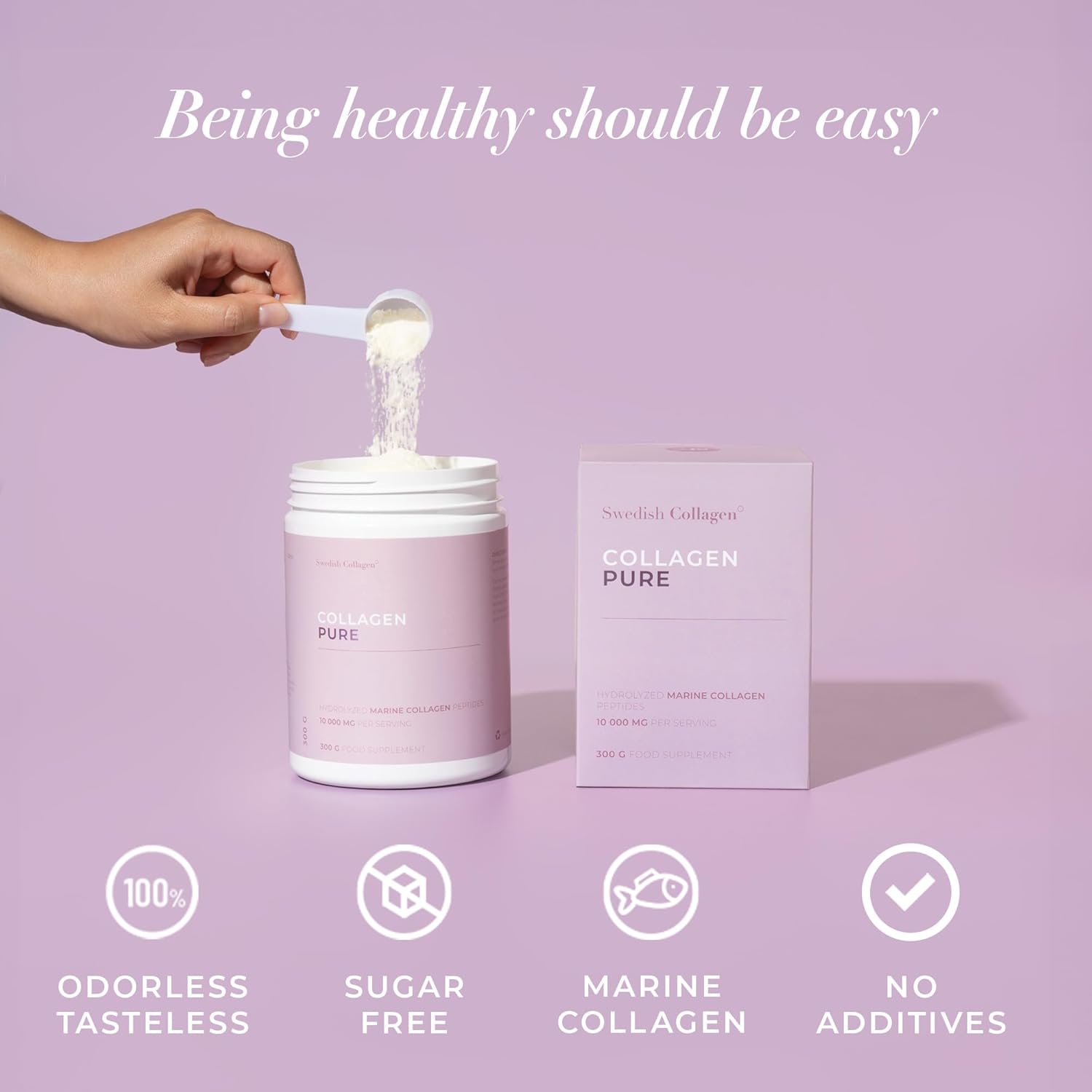 Premium Swedish Collagen Powder Supplement - 10,000 mg Hydrolyzed Marine Collagen - 30 Day Supply for Hair, Skin, Nails & Joints - Pure Peptide Formula - 100% Natural, Gluten Free, Sugar-Free