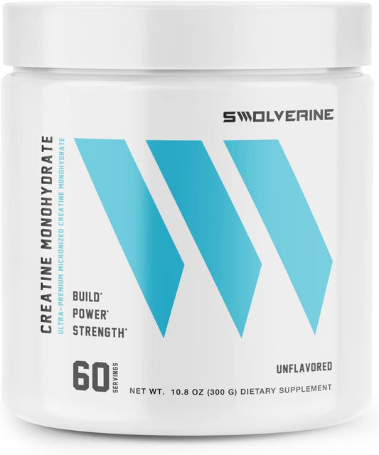 Premium Swolverine Creatine Monohydrate Powder - Micronized Kre-Alkalyn for Enhanced Power, Strength, and Performance - Unflavored, 60 Servings