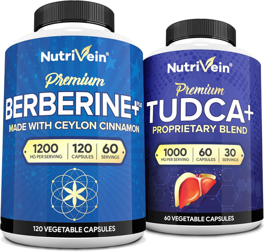 Premium TUDCA & Berberine HCL Bundle for Liver Health, Metabolic Support, Detox, Vitality & Wellness - High Absorption Supplements by Nutrivein