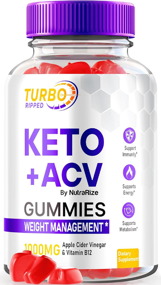 Premium Turbo Ripped Keto ACV Gummies - Official Slimming Formula Formula with Apple Cider Vinegar - All Natural 1000MG Gummy Supplement (60 Gummies)