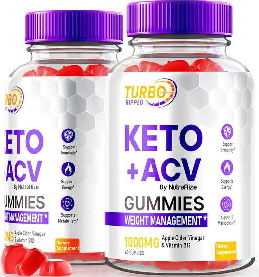 Premium TurboRipped Keto ACV Gummies - 2 Pack (120 Gummies) | All Natural Apple Cider Vinegar Supplement for Keto Diet | Gomitas Reviews