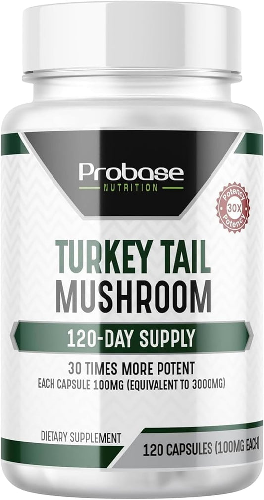 Premium Turkey Tail Mushroom Capsules - 4 Month Supply - 120 Capsules - Real Coriolus Versicolor Extract - Probase Nutrition