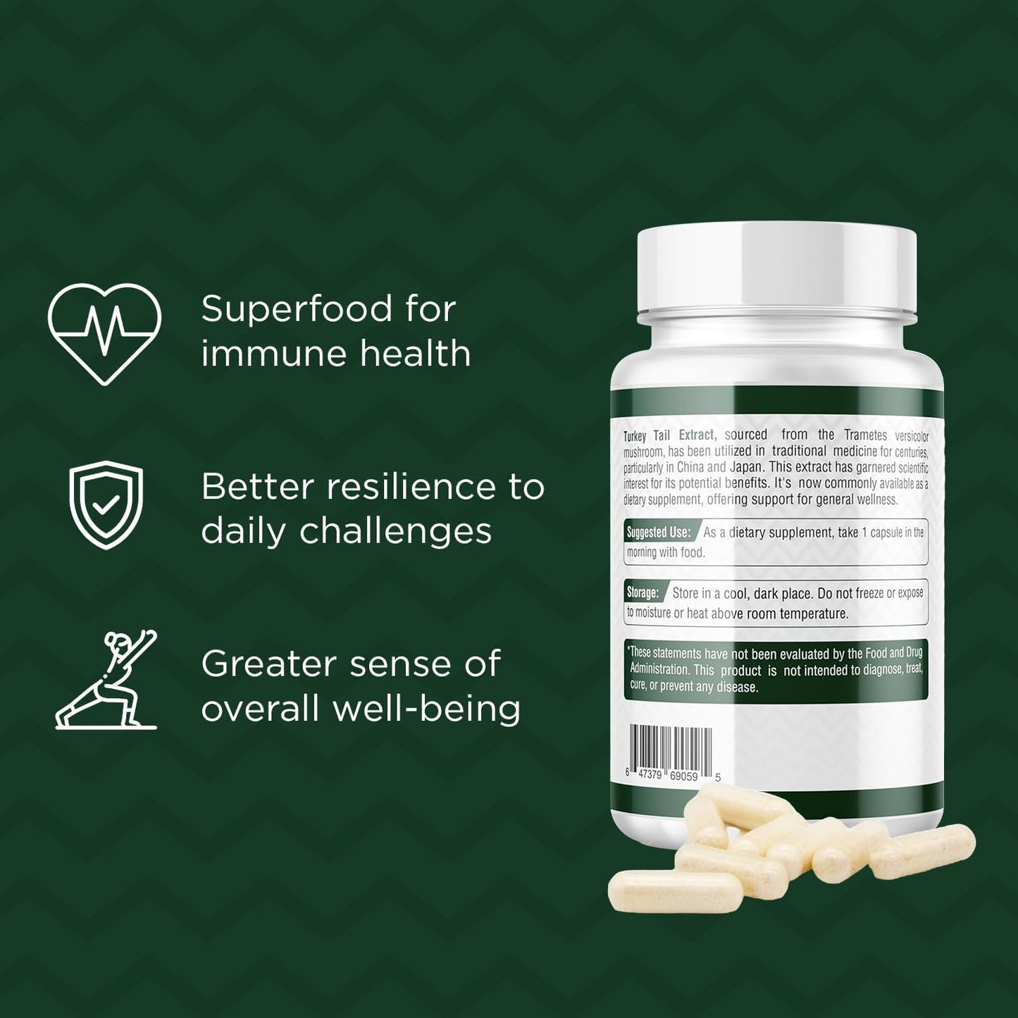 Premium Turkey Tail Mushroom Capsules - 4 Month Supply - 120 Capsules - Real Coriolus Versicolor Extract - Probase Nutrition