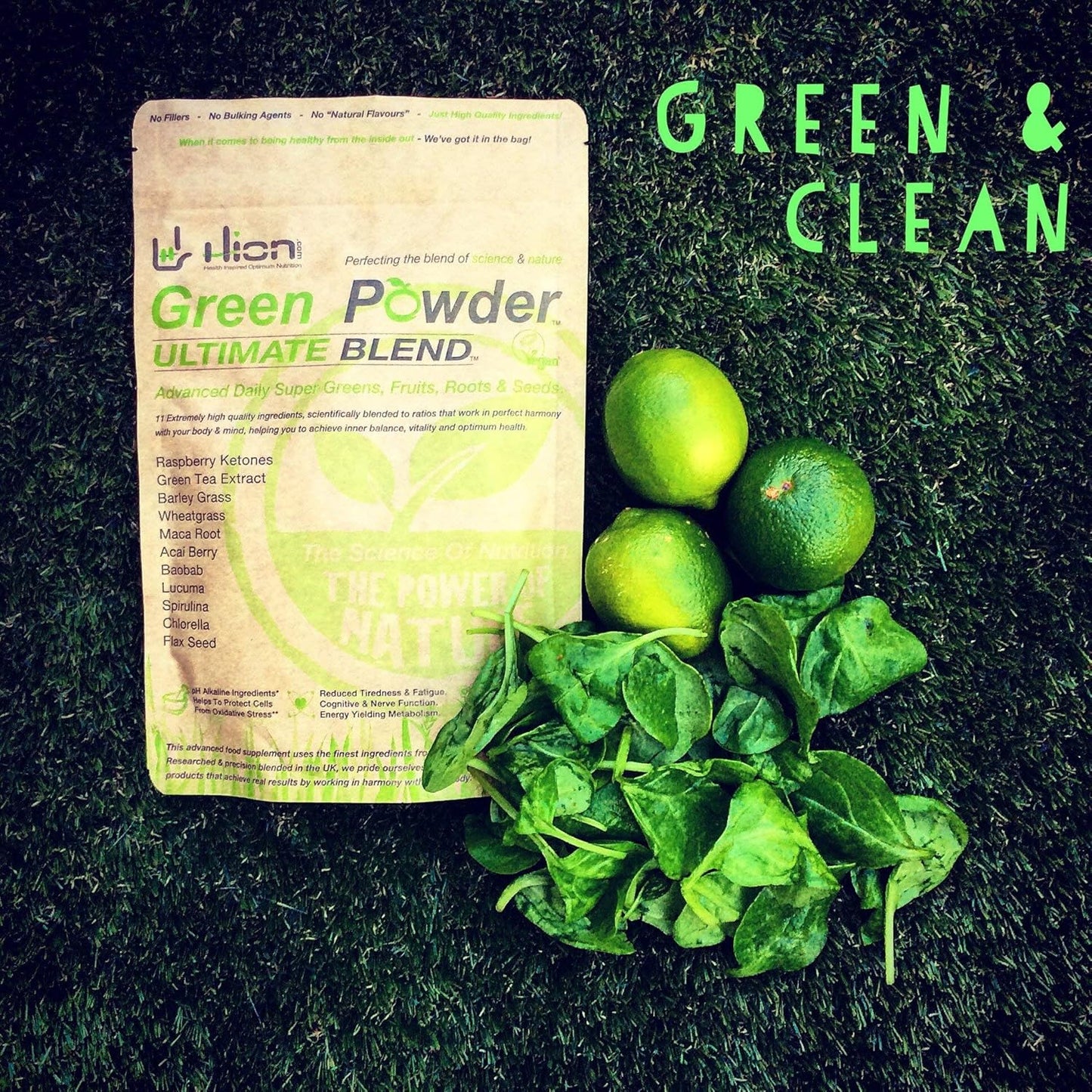 Premium Ultra-Pure Superfood Powder - Hion Green Powder Blend | 30 Servings | Vegan, Alkaline, Gluten-Free