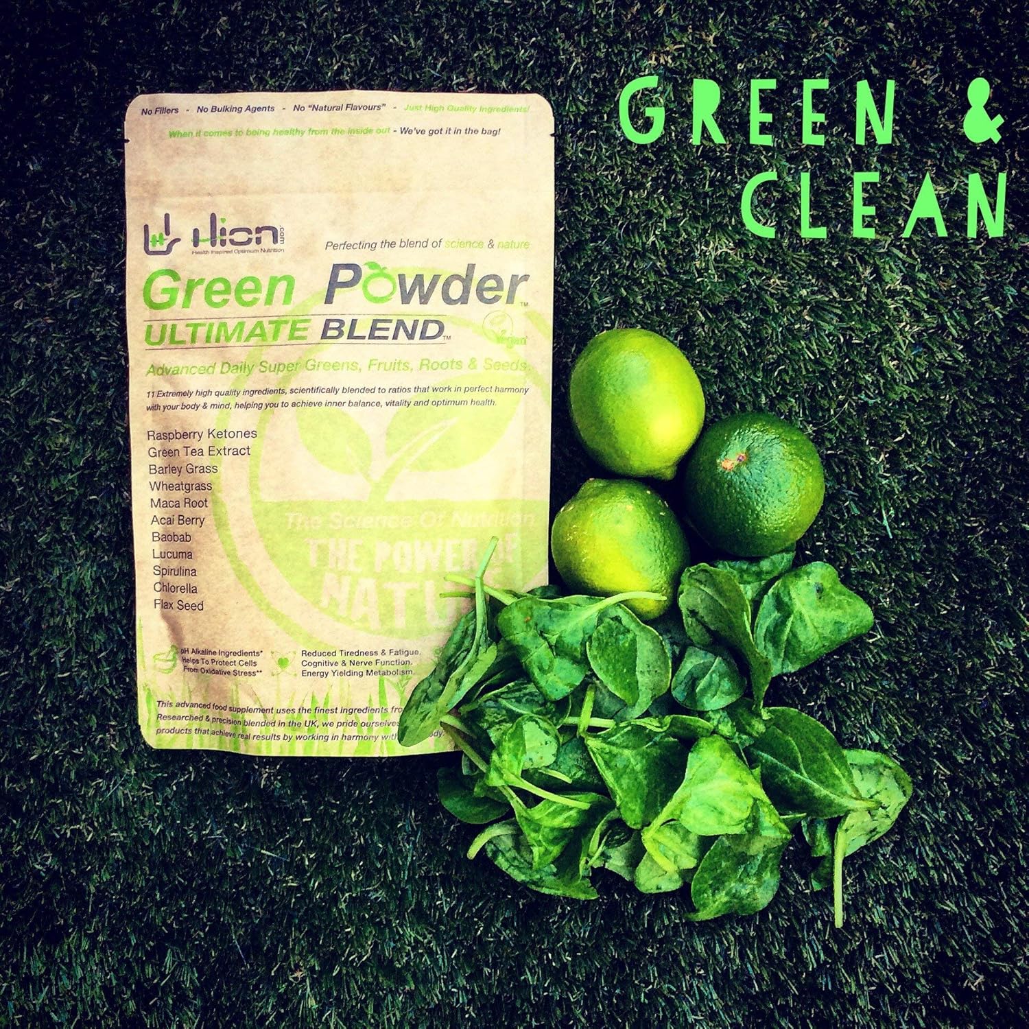 Premium Ultra-Pure Superfood Powder - Hion Green Powder Blend | 30 Servings | Vegan, Alkaline, Gluten-Free