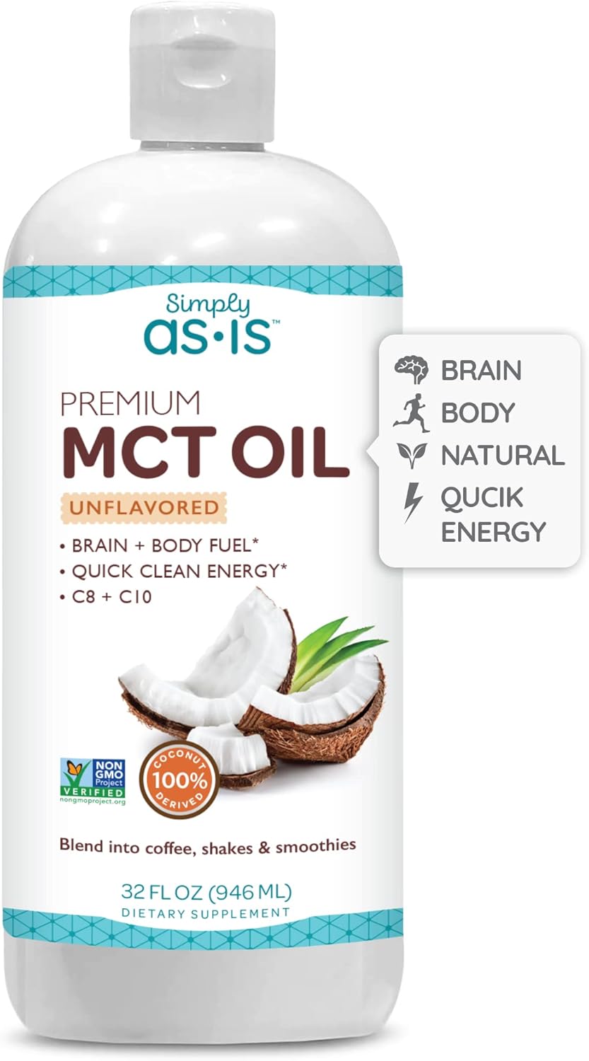 Premium Unflavored MCT Oil C8 & C10 from Non-GMO Coconuts - Ideal for Coffee - Quick Energy Boost - 32 fl oz
