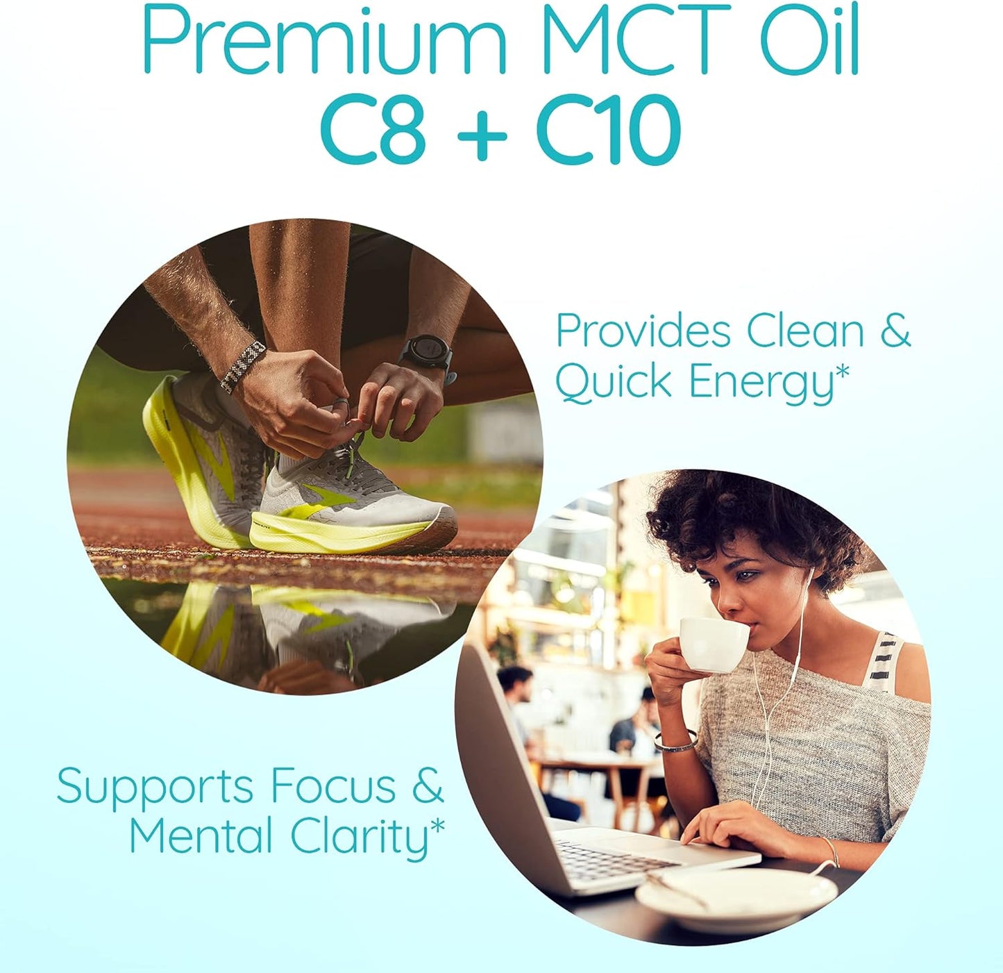 Premium Unflavored MCT Oil C8 & C10 from Non-GMO Coconuts - Ideal for Coffee - Quick Energy Boost - 32 fl oz