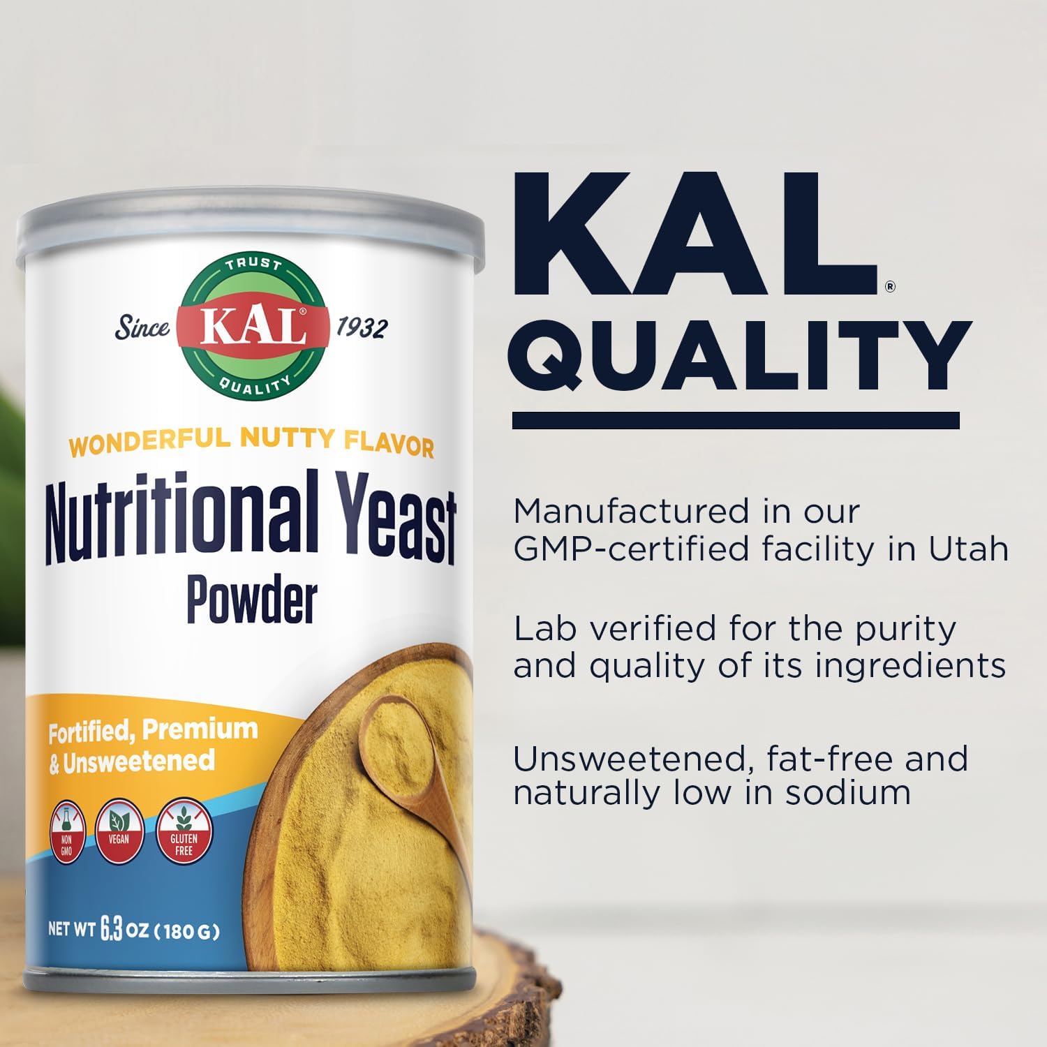 Premium Unsweetened Vegan Nutritional Yeast Powder with B6, B12, and Folic Acid - Gluten Free, Non-GMO, 6.3oz - 20 Servings