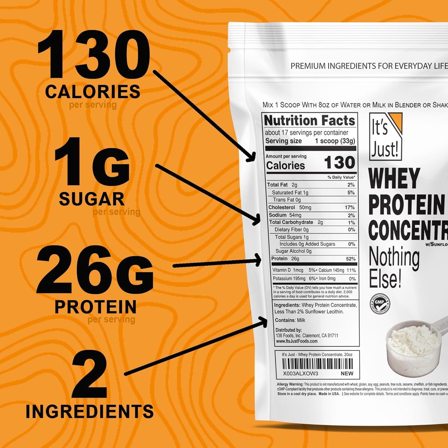 Premium USA-Made 100% Whey Protein Concentrate WPC-80 - Unflavored (2.5 lb) - No Additives