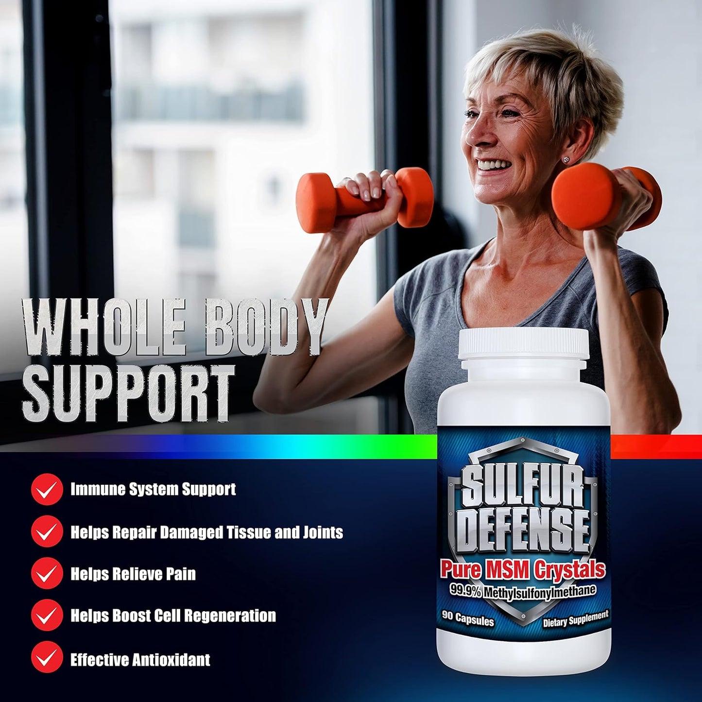 Premium USA-Made 99.9% Pure MSM Powder Capsules for Joint Pain Relief, Immune Support, Hair, Skin, Nails - Organic Opti-MSM Supplement, Non-GMO, Gluten-Free - 270 Capsules